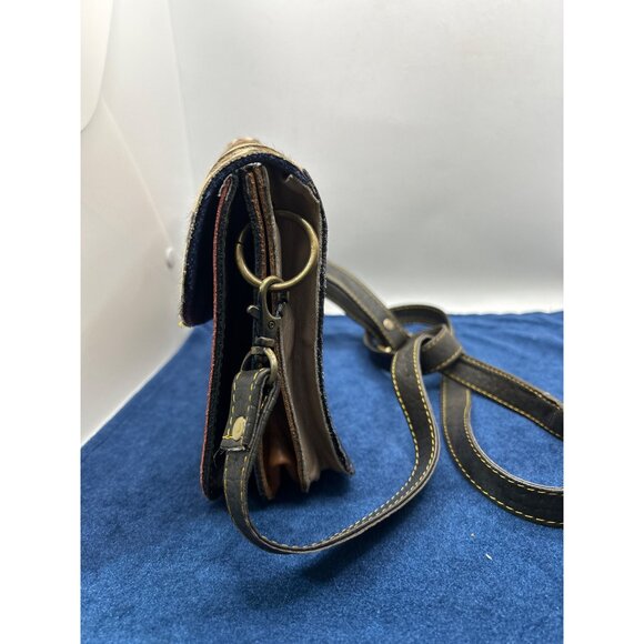 Patchwork Leather Crossbody Bag - Multicolor Stripes Adjustable Strap Animal Pri - Picture 5 of 16